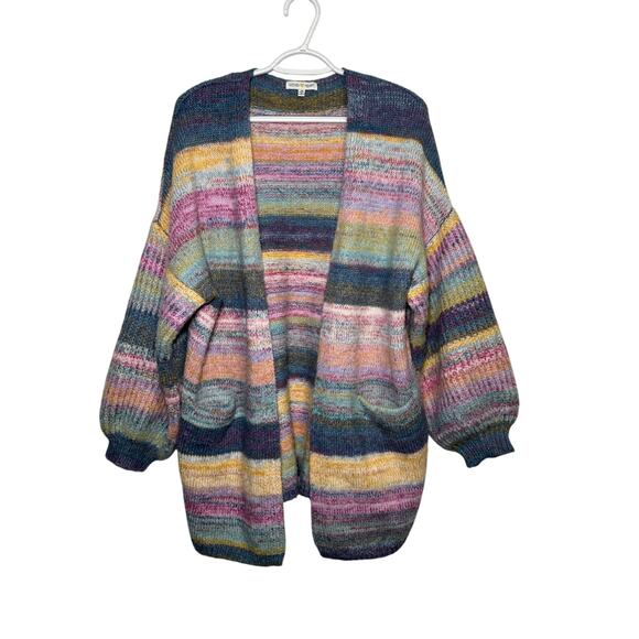 Woven Heart stripe colorful oversized cardigan womens medium boho fairy cottage - Picture 1 of 7